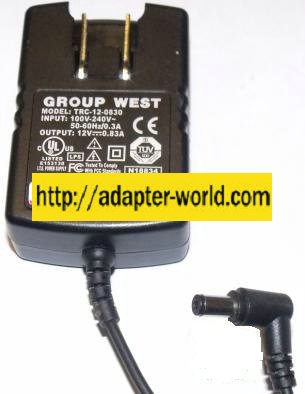 GROUP WEST TRC-12-0830 AC ADAPTER 12Vdc 10.83A DIRECT PLUG IN PO - Click Image to Close